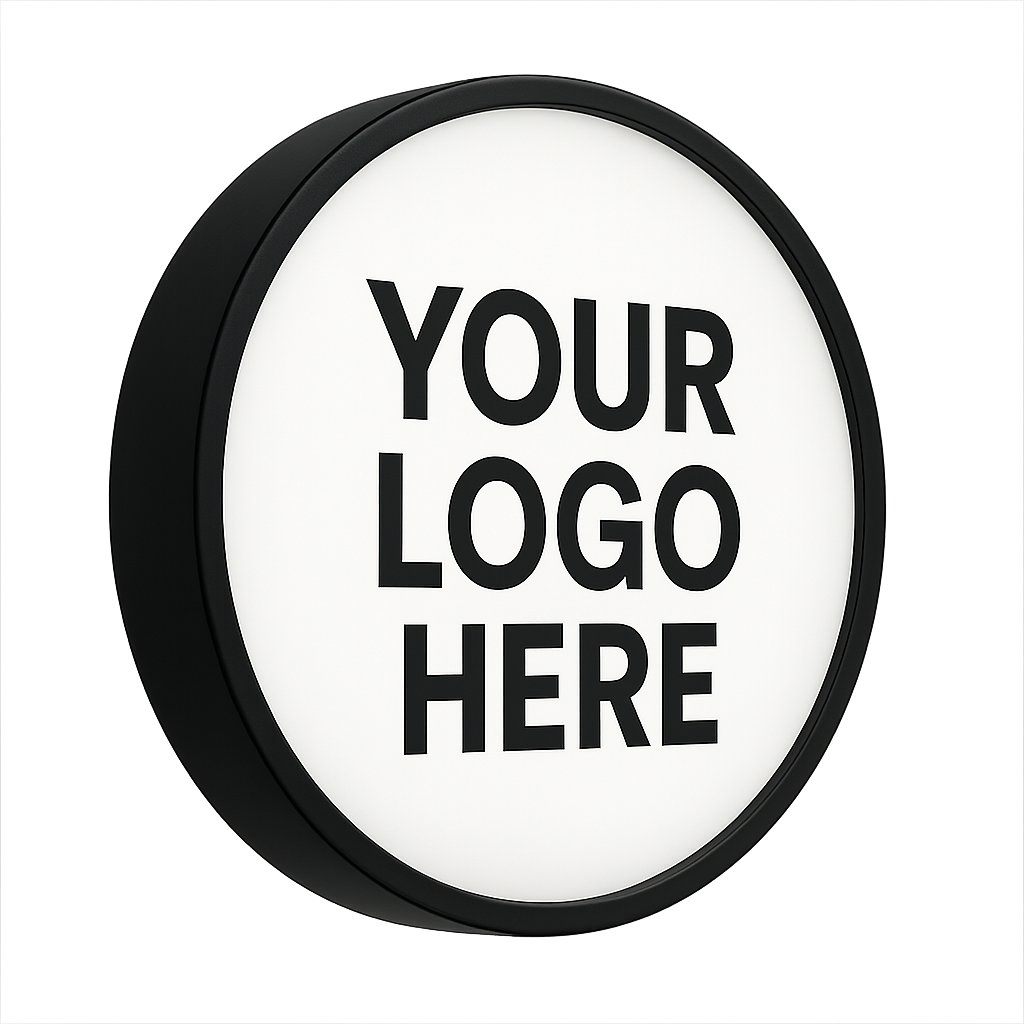 Circular product with 'Your Logo Here' text on a white background