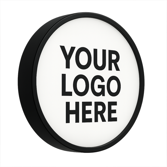 Circular product with 'Your Logo Here' text on a white background